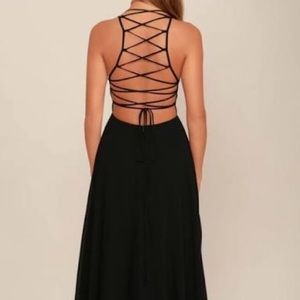 Lulu’s (S) Black Maxi Dress | Strappy to Be Here